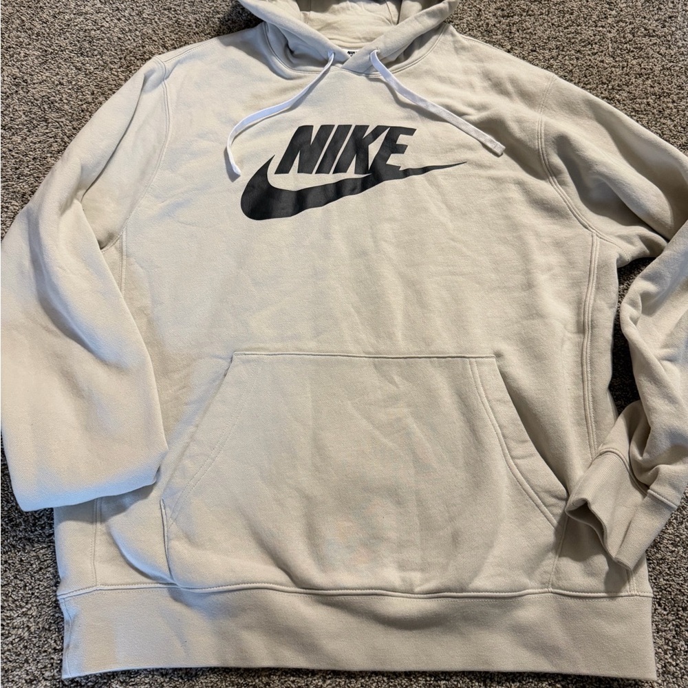 EUC Nike Men's Off-White CREAM LARGE TALL Hoodie with Black Logo